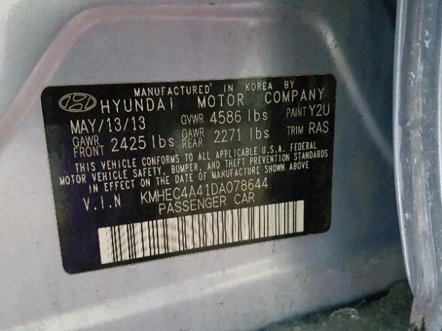 KMHEC4A41DA078644 - 2013 HYUNDAI SONATA HYB BLUE photo 10