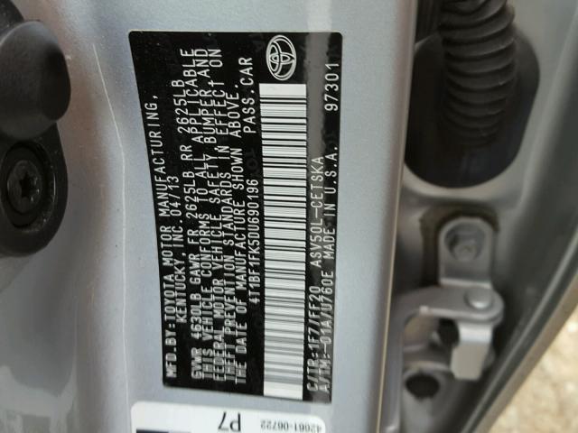 4T1BF1FK5DU690196 - 2013 TOYOTA CAMRY L SILVER photo 10