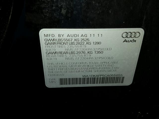 WA1DKAFP5CA055655 - 2012 AUDI Q5 PREMIUM BLACK photo 10