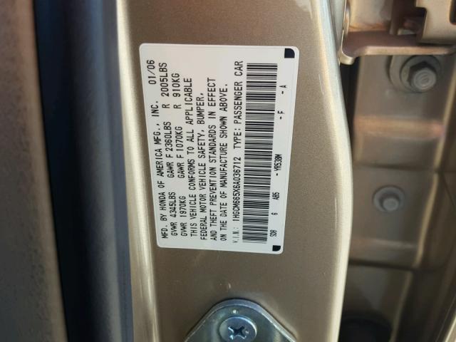 1HGCM665X6A036712 - 2006 HONDA ACCORD EX TAN photo 10