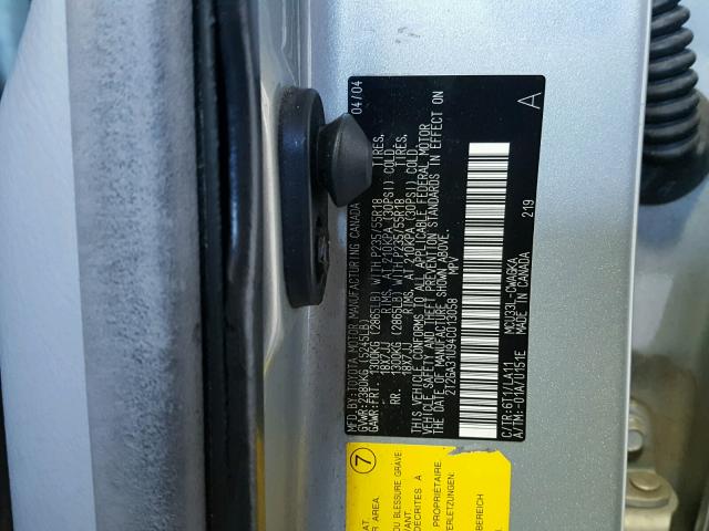 2T2GA31U94C013058 - 2004 LEXUS RX 330 SILVER photo 10