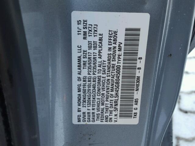 5FNRL5H45GB045000 - 2016 HONDA ODYSSEY EX GRAY photo 10