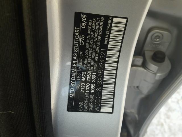 WDDGF8BBXAR094921 - 2010 MERCEDES-BENZ C 300 4MAT SILVER photo 10