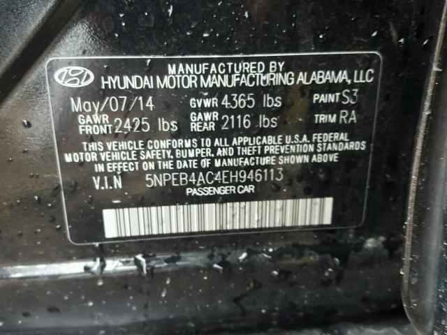 5NPEB4AC4EH946113 - 2014 HYUNDAI SONATA GLS BLACK photo 10