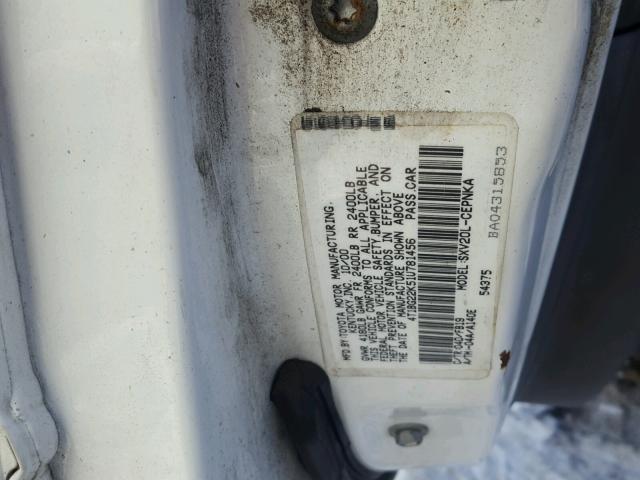 4T1BG22K51U781456 - 2001 TOYOTA CAMRY CE WHITE photo 10