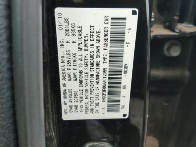 1HGCP3F80AA012055 - 2010 HONDA ACCORD EXL BLACK photo 10