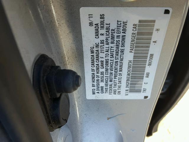 2HGFB6E58CH700734 - 2012 HONDA CIVIC SI SILVER photo 10