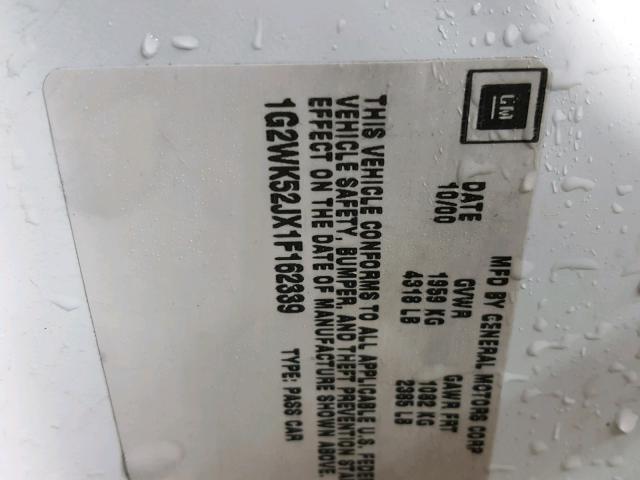 1G2WK52JX1F162339 - 2001 PONTIAC GRAND PRIX Ақ фото 10