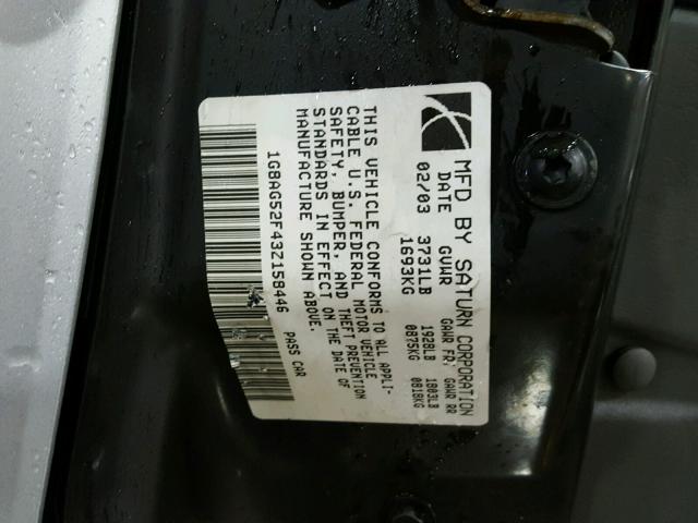 1G8AG52F43Z158446 - 2003 SATURN ION LEVEL SILVER photo 10