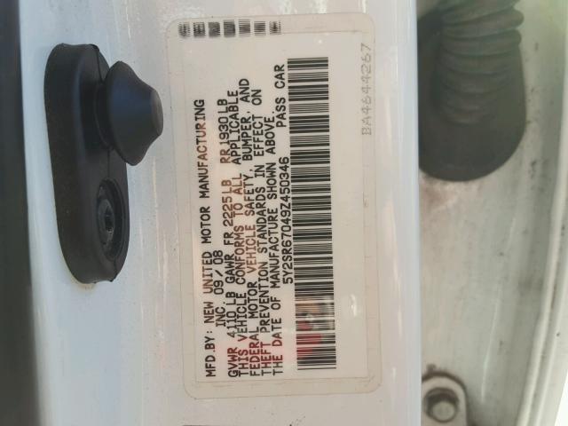 5Y2SR67049Z450346 - 2009 PONTIAC VIBE GT WHITE photo 10