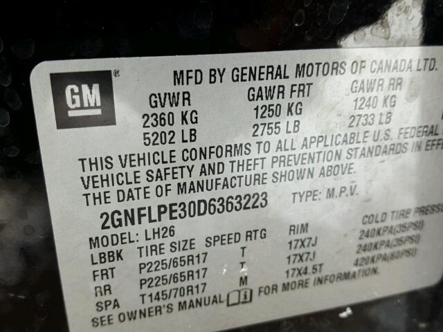 2GNFLPE30D6363223 - 2013 CHEVROLET EQUINOX LT BLACK photo 10