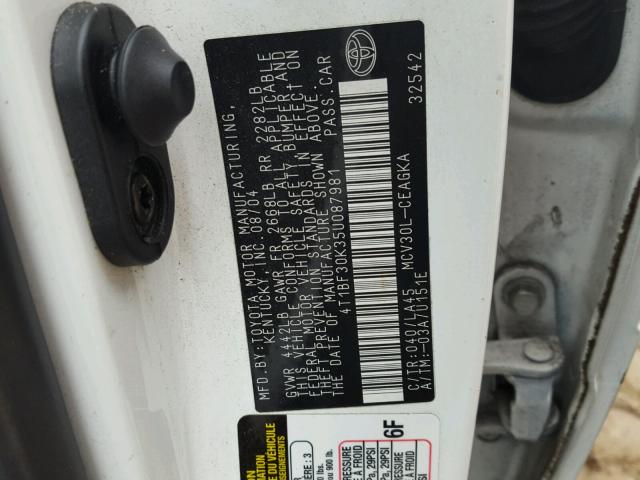 4T1BF30K35U087981 - 2005 TOYOTA CAMRY LE WHITE photo 10