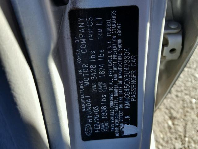 KMHCG45CX3U473304 - 2003 HYUNDAI ACCENT SILVER photo 10