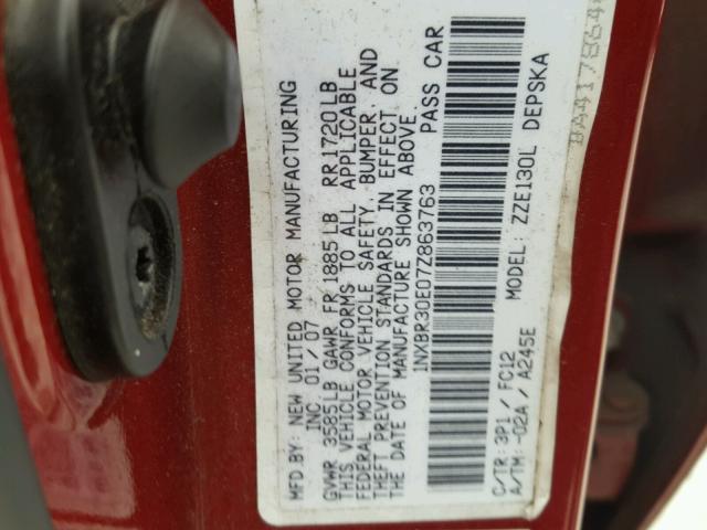 1NXBR30E07Z863763 - 2007 TOYOTA COROLLA CE RED photo 10