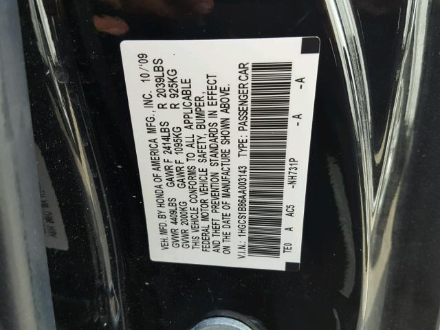 1HGCS1B86AA003143 - 2010 HONDA ACCORD EXL BLACK photo 10