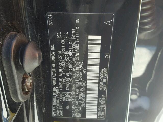 2T2HA31U04C012837 - 2004 LEXUS RX 330 BLACK photo 10