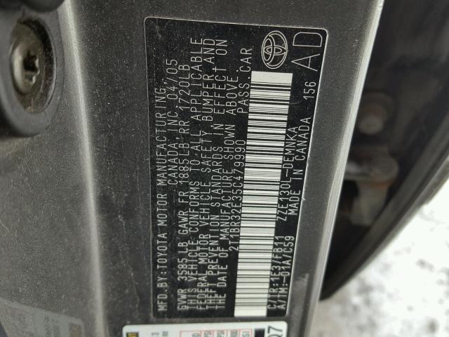 2T1BR32E35C479990 - 2005 TOYOTA COROLLA CE GRAY photo 10