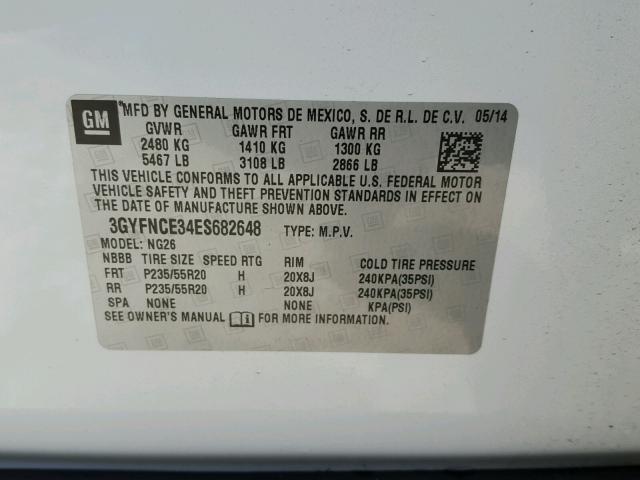 3GYFNCE34ES682648 - 2014 CADILLAC SRX PERFOR 白色 照片 10