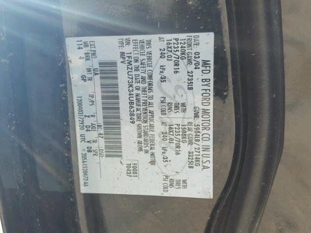 1FMZU73K34UB63849 - 2004 FORD EXPLORER X BLACK photo 10