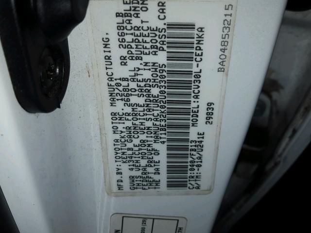 4T1BE32K02U033095 - 2002 TOYOTA CAMRY LE თეთრი ფოტო 10