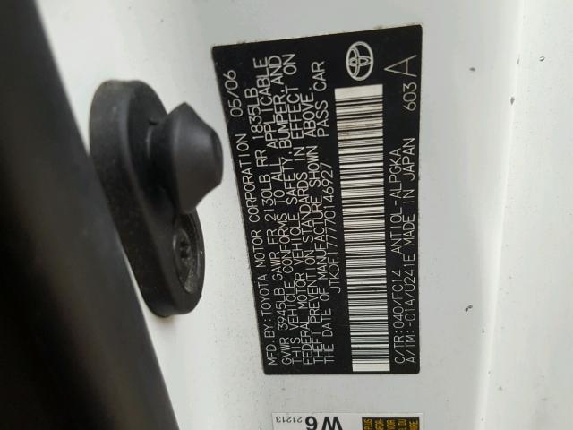 JTKDE177770146927 - 2007 TOYOTA SCION TC 白色 照片 10