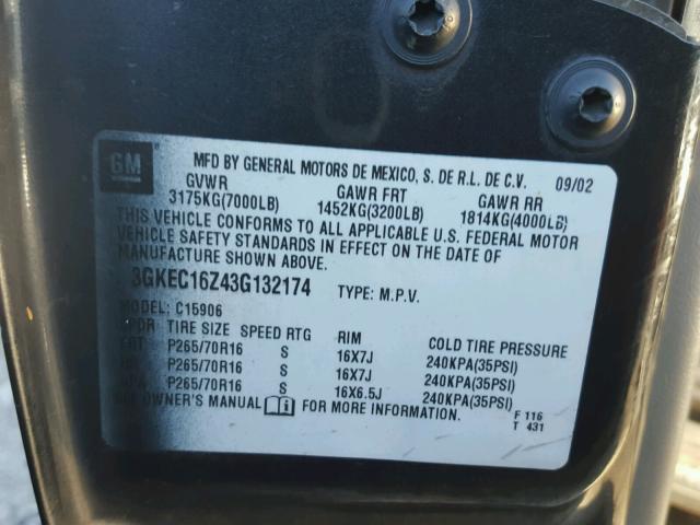 3GKEC16Z43G132174 - 2003 GMC YUKON XL C CHARCOAL photo 10