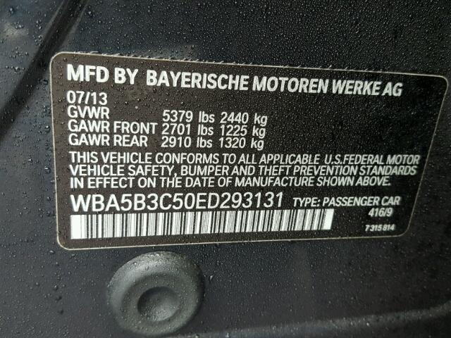 WBA5B3C50ED293131 - 2014 BMW 535 XI Черный фото 10