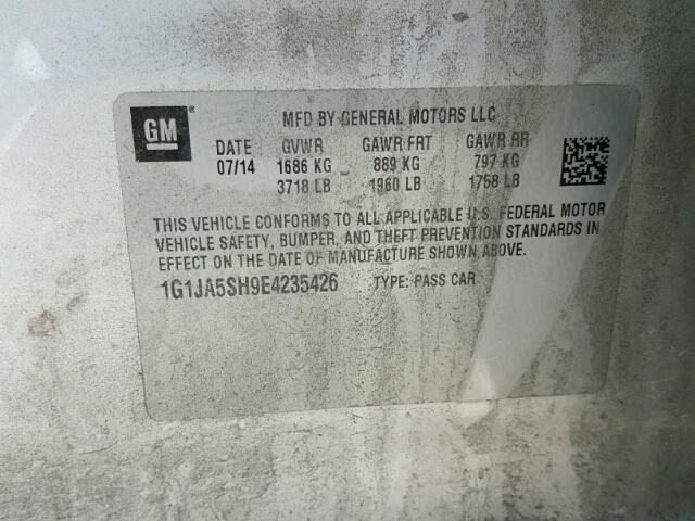 1G1JA5SH9E4235426 - 2014 CHEVROLET SONIC LS Արծաթագույն լուսանկար 10