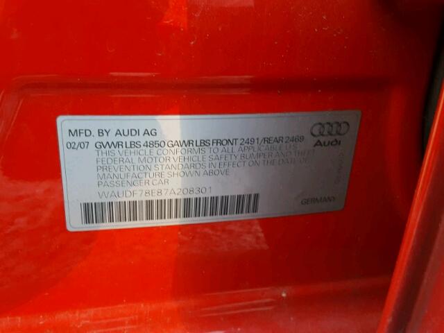 WAUDF78E87A208301 - 2007 AUDI A4 2.0T QU RED photo 10