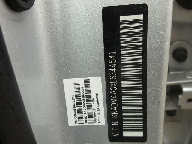 KNADM4A3XE6344541 - 2014 KIA RIO LX Արծաթագույն լուսանկար 10