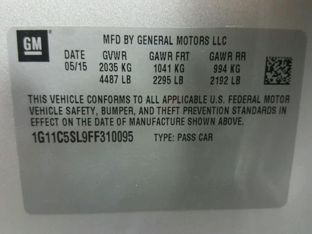 1G11C5SL9FF310095 - 2015 CHEVROLET MALIBU 1LT SILVER photo 10