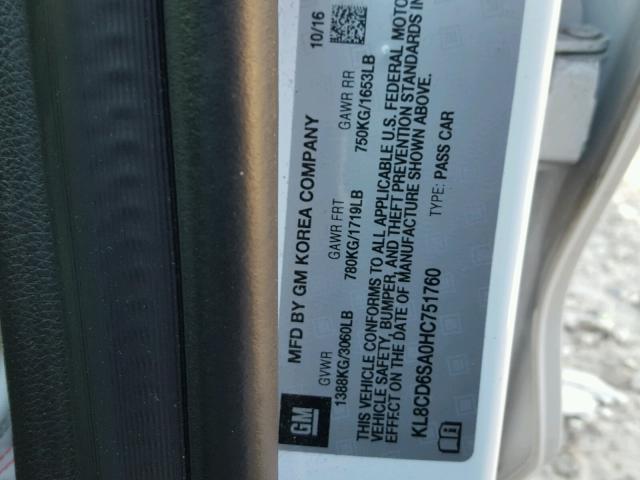 KL8CD6SA0HC751760 - 2017 CHEVROLET SPARK 1LT Белый фото 10