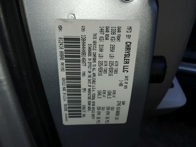 1D8HN44HX8B146077 - 2008 DODGE GRAND CARA GRAY photo 10