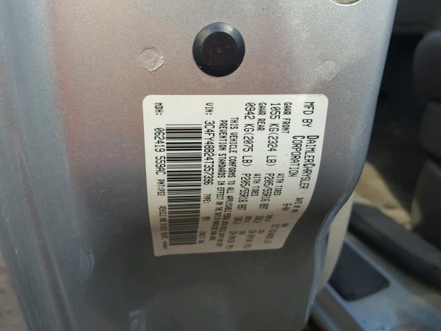 3C4FY48B24T357396 - 2004 CHRYSLER PT CRUISER SILVER photo 10