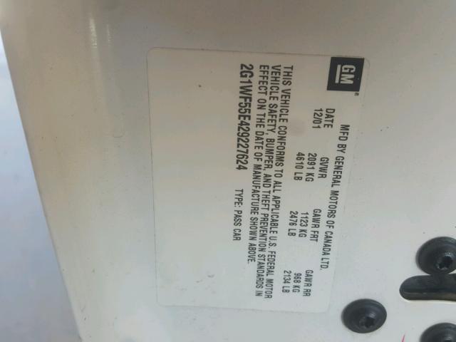 2G1WF55E429227624 - 2002 CHEVROLET IMPALA 白色 照片 10