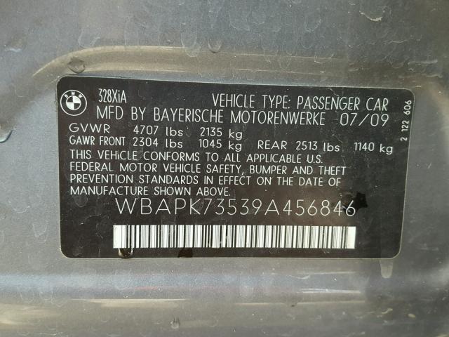 WBAPK73539A456846 - 2009 BMW 328 XI GRAY photo 10