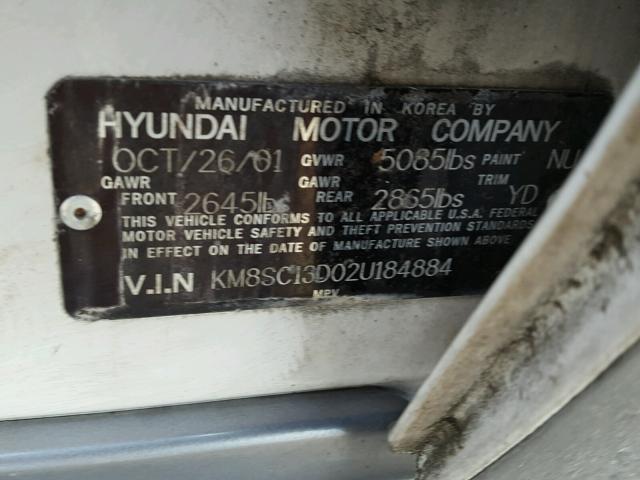 KM8SC13D02U184884 - 2002 HYUNDAI SANTA FE G WHITE photo 10