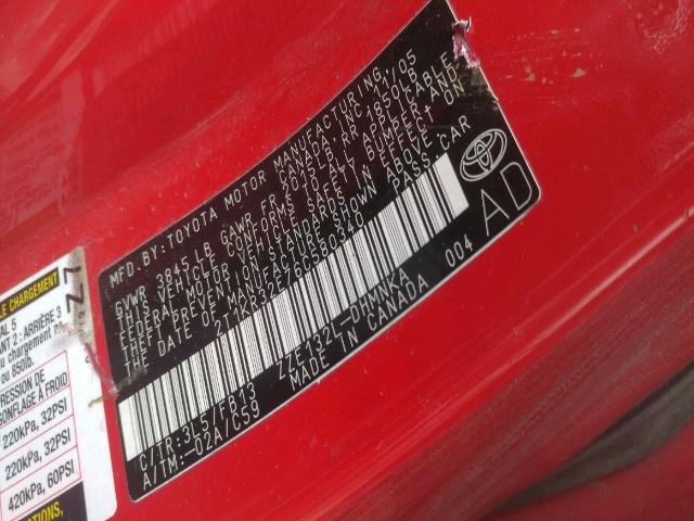 2T1KR32E76C580340 - 2006 TOYOTA COROLLA MA RED photo 10