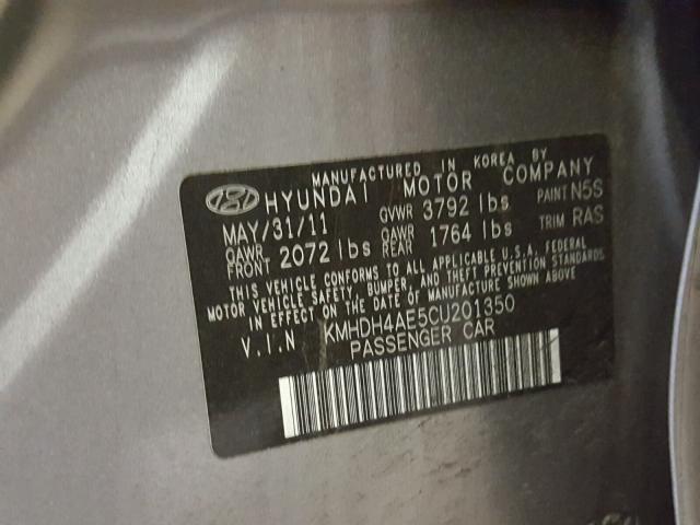 KMHDH4AE5CU201350 - 2012 HYUNDAI ELANTRA GL GRAY photo 10