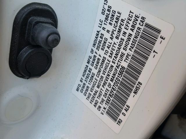 19XFB2F87DE015606 - 2013 HONDA CIVIC EX თეთრი ფოტო 10