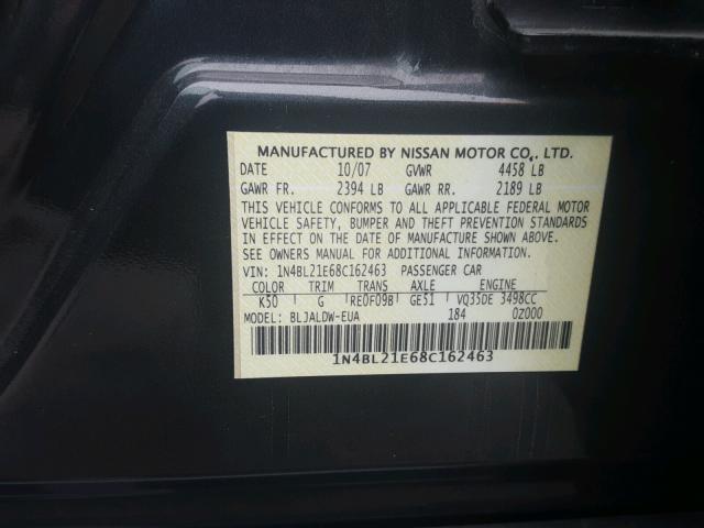 1N4BL21E68C162463 - 2008 NISSAN ALTIMA 3.5 GRAY photo 10