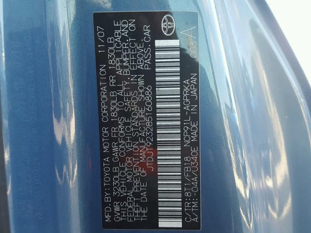 JTDJT923285160886 - 2008 TOYOTA YARIS BLUE photo 10