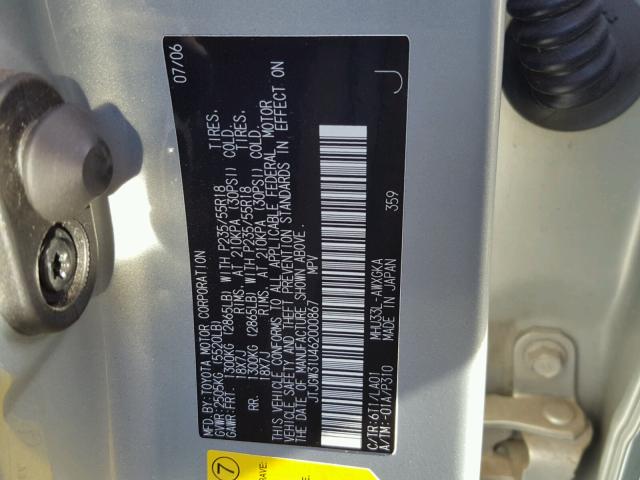 JTJGW31U462000867 - 2006 LEXUS RX 400 GOLD photo 10