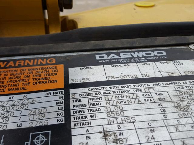 F800122 - 1990 DAEWOO FORKLIFT YELLOW photo 10