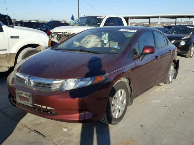 19XFB2F52CE080416 - 2012 HONDA CIVIC LX MAROON photo 2