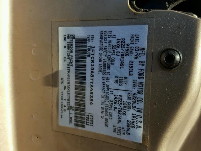 1FTCR10A8TTA45384 - 1996 FORD RANGER GOLD photo 10