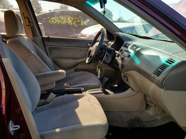 2HGES26792H573222 - 2002 HONDA CIVIC EX BURGUNDY photo 5