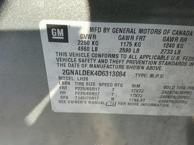 2GNALDEK4D6313084 - 2013 CHEVROLET EQUINOX LT GRAY photo 10