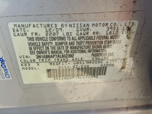 3N1AB6AP7AL652392 - 2010 NISSAN SENTRA 2.0 SILVER photo 10