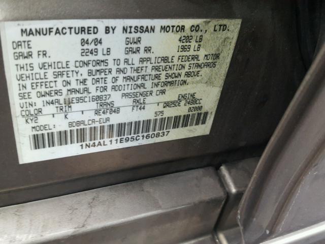 1N4AL11E95C160837 - 2005 NISSAN ALTIMA S SILVER photo 10